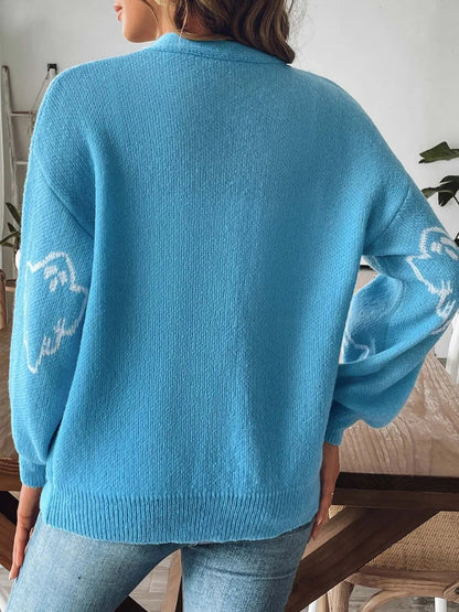 Women's loose casual button sweater cartoon jacquard cardigan for women
